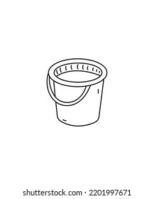 Plastic bucket with handle. Isolated on white background. coloring Page Isolated for Kids. for home decor such as posters, wall art, tote bag, t-shirt print, sticker.