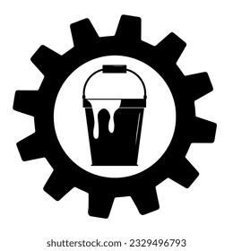 Plastic bucket icon in gear in modern silhouette style design