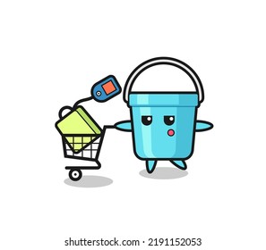 plastic bucket illustration cartoon with a shopping cart , cute style design for t shirt, sticker, logo element