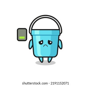 personaje de la mascota del balde plástico haciendo un gesto cansado , diseño de estilo lindo para camiseta, pegatina, elemento logo
