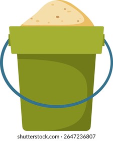 Plastic bucket with sand. Children's toy for the sandbox. Hand drawn vector simple illustration.