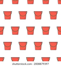 Plastic Bucket Seamless Pattern On A White Background. Bucket Theme Vector Illustration
