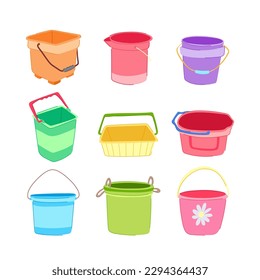 plastic bucket set cartoon. container empty, clean package, food packaging, jar product plastic bucket sign. isolated symbol vector illustration