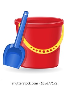 plastic bucket and shovel vector illustration isolated on white background