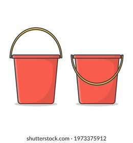 Plastic Bucket Vector Icon Illustration. Plastic Bucket With A Handle Flat Icon