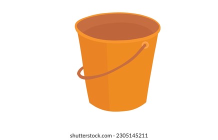 Plastic bucket vector illustration. Plastic waste concept. Water container icon.  Orange bucket clipart, flat vector in cartoon style isolated on white background. 