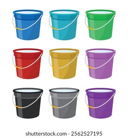 Plastic Bucket with Water Vector Illustration