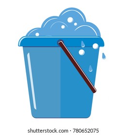 Plastic bucketful with foam and bubbles. Isolated on white background. Vector illustration