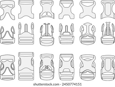 Plastic Buckles and Quick Release Clips Fashion Technical Illustration Design Template	