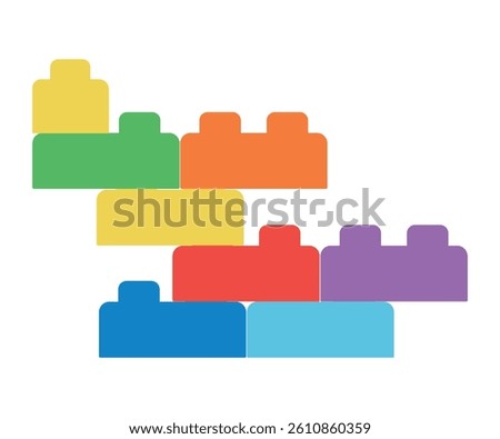 Plastic building blocks and tiles of different colors. Vector illustration of children's construction set made of blocks, educational toys for kids
