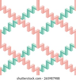 Plastic building blocks and tiles in isometric projection. Vector seamless pattern