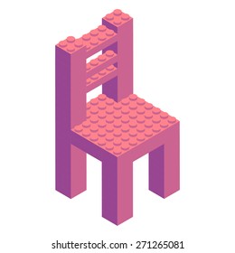 Plastic building blocks and tiles in isometric projection. Vector illustration of chair
