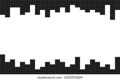 Plastic building toy blocks background. Construction plate. Close-up of a black bricks viewed from above with free place for your content or text. Abstract vector background illustration