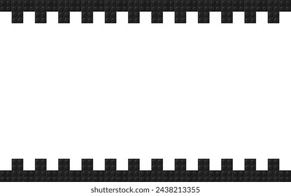 Plastic building toy blocks background. Construction plate. Close-up of a black bricks viewed from above with free place for your content or text. Abstract vector background illustration