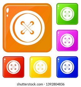 Plastic button icons set collection vector 6 color isolated on white background