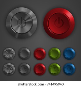 Plastic buttons set, gray and colored, mate and glossy plastic tech push vector button