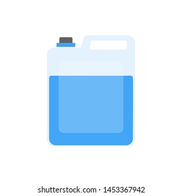 Plastic canister with blue substance in trendy flat style isolated. Chemical product. Bottle with liquid substance. EPS 10