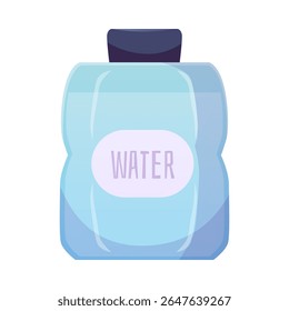 Plastic canister flat icon. Bottle full of clean water with lid. Vector flat illustration of flask, tank container of pure aqua with label. Drink beverage jerrican isolated on white background