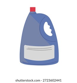 Bote de plástico con mango con líquido técnico. Ilustración de estilo de dibujos animados de botella azul con tapa roja. 