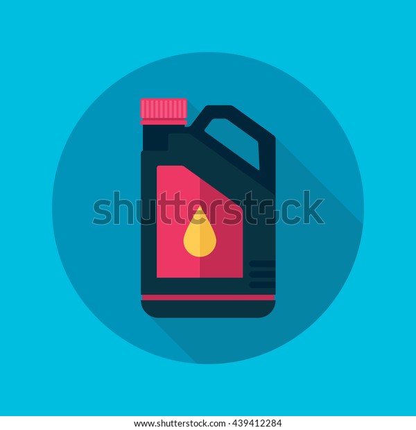 Plastic canister with motor, engine oil. Vector\
illustration, flat\
style.