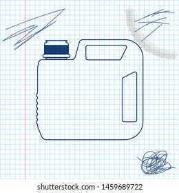 Plastic canister for motor machine oil line sketch icon isolated on white background. Oil gallon. Oil change service and repair. Engine oil sign. Vector Illustration
