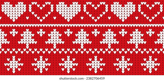 plastic canvas Christmas tree Heart and Snowflake Jumper Pattern Crochet pattern white and red on red background