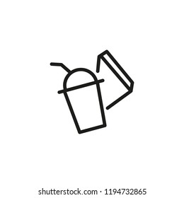 Plastic cap with milk cocktail line icon. Milkshake, frappe, oxygen cocktail. Takeaway food concept. Vector illustration can be used for topics like drink, dessert, menu