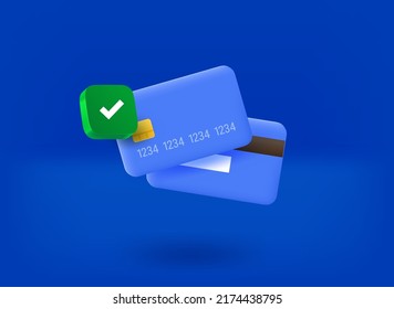 Plastic card with checkmark pictogram. 3d vector illustration