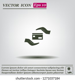 plastic card in hand, web icon. vector design