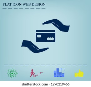 plastic card in hand, web icon. vector design