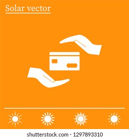 plastic card in hand, web icon. vector design