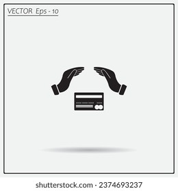 plastic card in hand, web icon. vector design