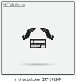 plastic card in hand, web icon. vector design