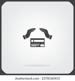 plastic card in hand, web icon. vector design