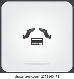 plastic card in hand, web icon. vector design