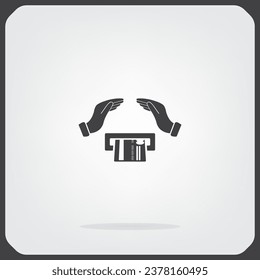 plastic card in hand, web icon. vector design