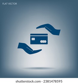 plastic card in hand, web icon. vector design