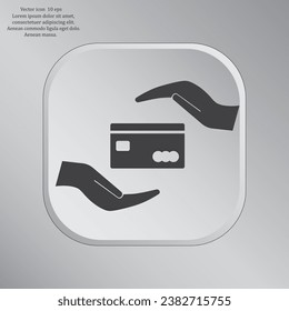 Plastikkarte in der Hand, Web-Symbol. Vektordesign