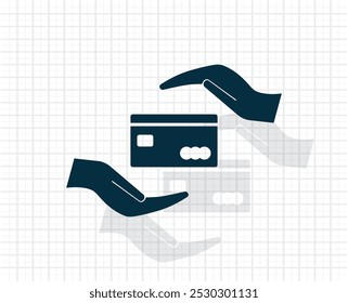 plastic card in hand, web icon. vector design