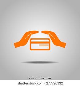 plastic card in hand, web icon