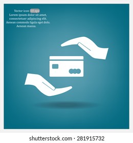 plastic card in hand, web icon. vector design