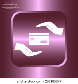 plastic card in hand, web icon. vector design
