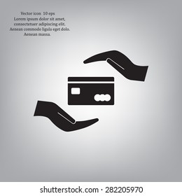 plastic card in hand, web icon. vector design