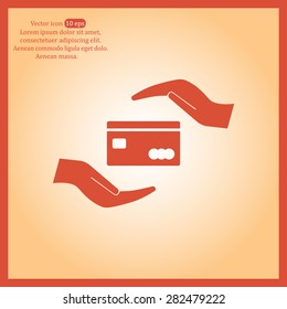 plastic card in hand, web icon. vector design