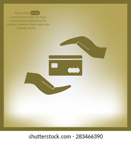 plastic card in hand, web icon. vector design