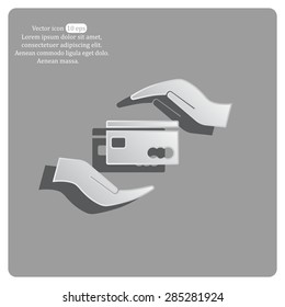 plastic card in hand, web icon. vector design