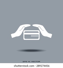 plastic card in hand, web icon