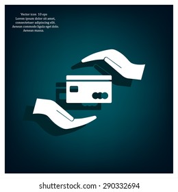 plastic card in hand, web icon. vector design