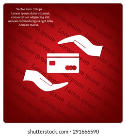 plastic card in hand, web icon. vector design
