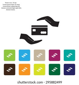 plastic card in hand, web icon. vector design